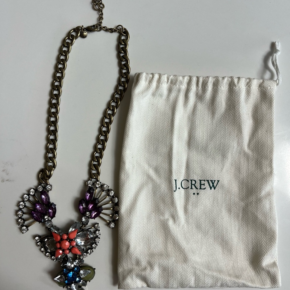 J. Crew Multicolor Vintage rhinestone  necklace W/ bag